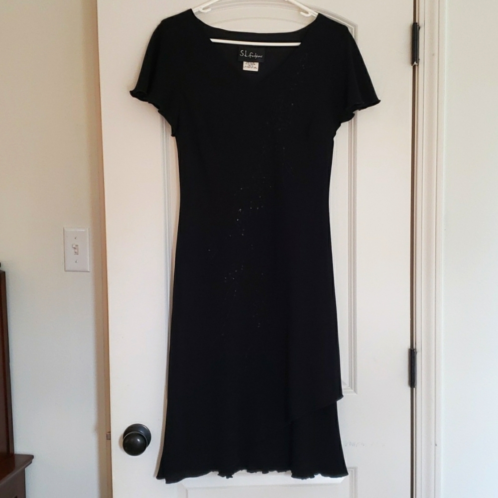 S. L. Fashions • Black Beaded Formal Knee Length Dress • Size 10